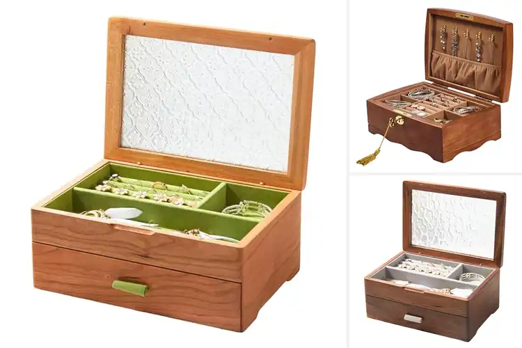Detailed view of Best Vintage Charm Jewelry Box With Natural Wood